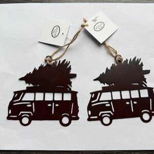 2 Brown Metal Christmas Ornaments Volkswagen/Westie/Van Ornaments 4 x 4 in,